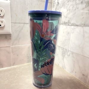 Starbucks Cup -Blue and Pink flowers. Used and has some damage